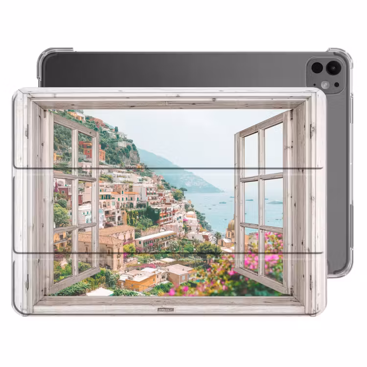iPad-Hülle - Ausblick - Italien - Blumen - Meer - Küste - Stadt - Berge — 1
