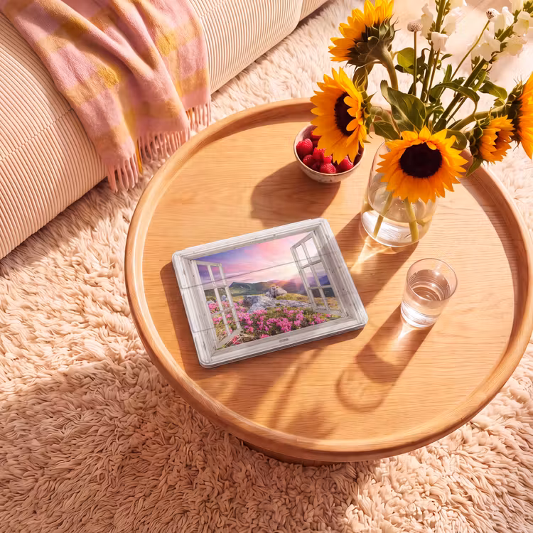 iPad-Hülle - Berge - Landschaft - Aussicht - Blumen - Abend - Rosa — 2