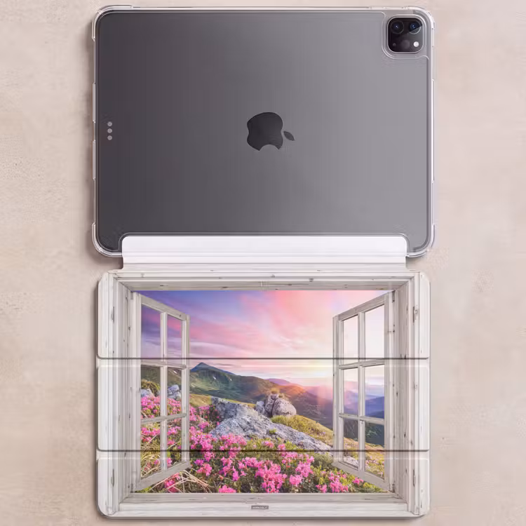 iPad-Hülle - Berge - Landschaft - Aussicht - Blumen - Abend - Rosa — 6