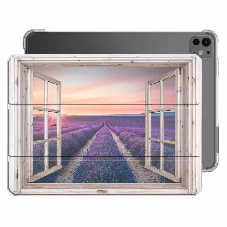 iPad-Hülle - Durchsichtig - Lavendel - Blumen - Holz - Sonnenuntergang - Lila — 1
