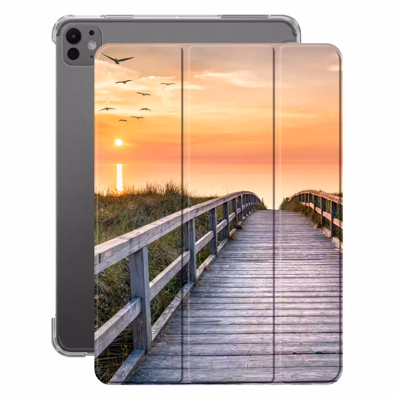 iPad-Hülle - Sonnenuntergang - Meer - Weg - Gras - Düne - Vögel — 1