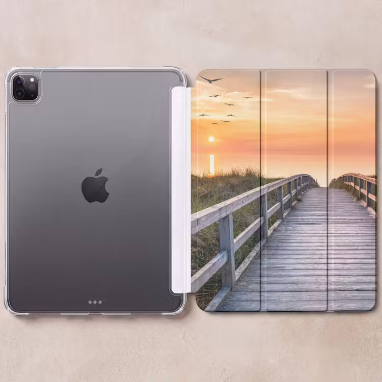 iPad-Hülle - Sonnenuntergang - Meer - Weg - Gras - Düne - Vögel — 6