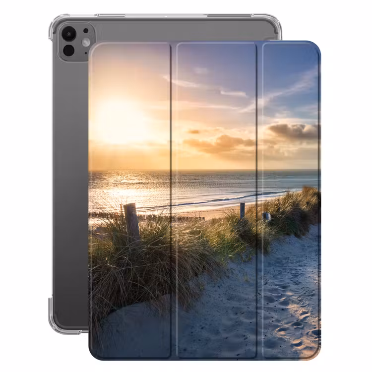 iPad-Hülle - Sonnenuntergang - Strand - Düne - Gras - Bank — 1