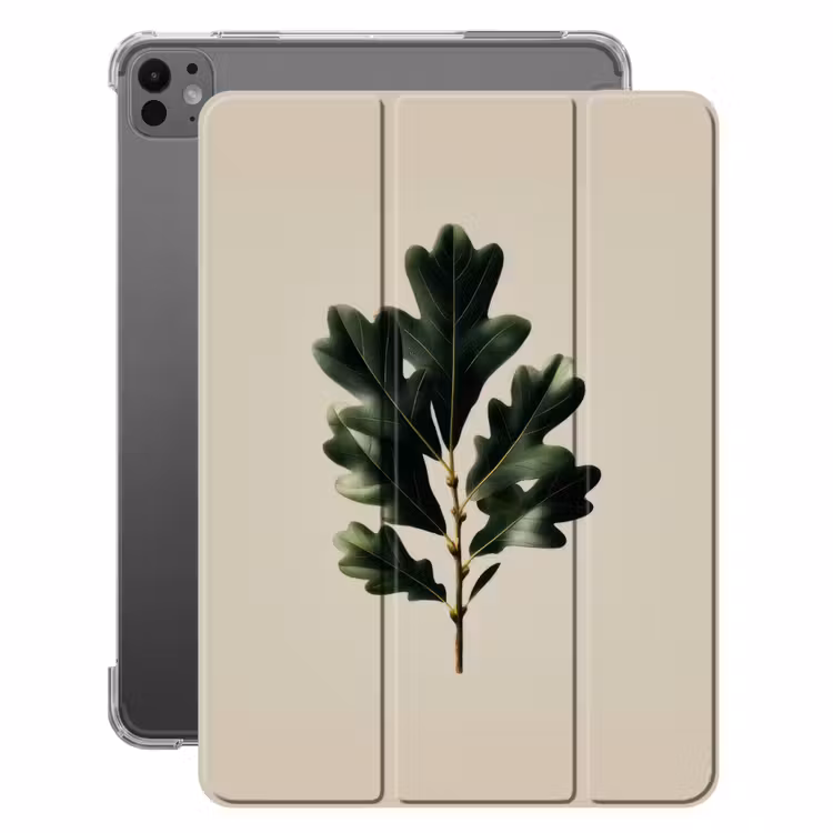iPad-Hülle - Eichenblätter - Beige - Grün - Gewellte Ränder — 1