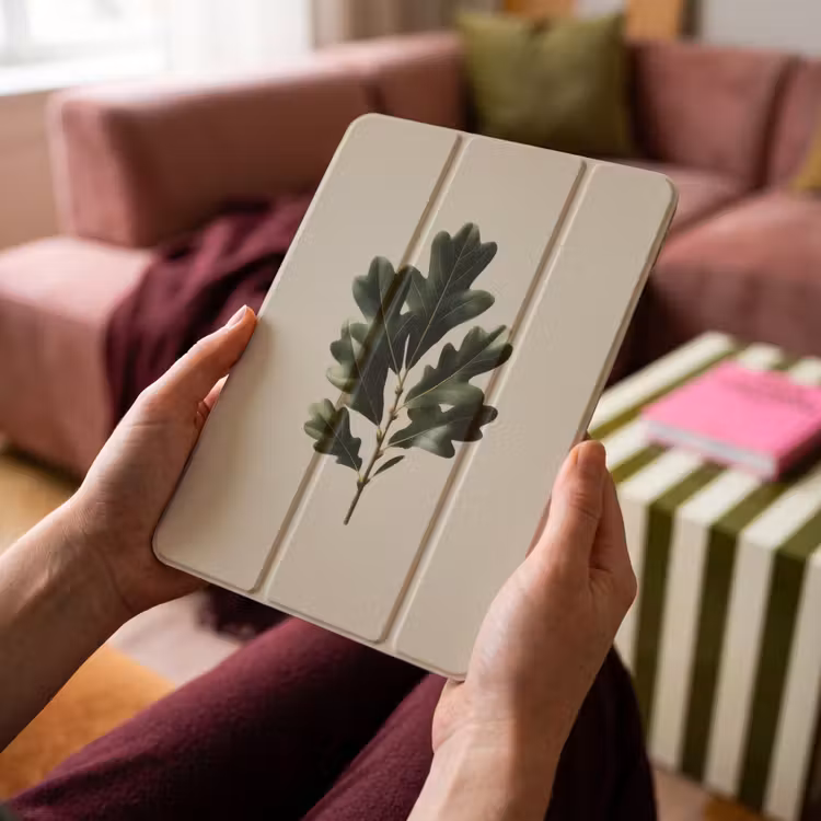 iPad-Hülle - Eichenblätter - Beige - Grün - Gewellte Ränder — 4