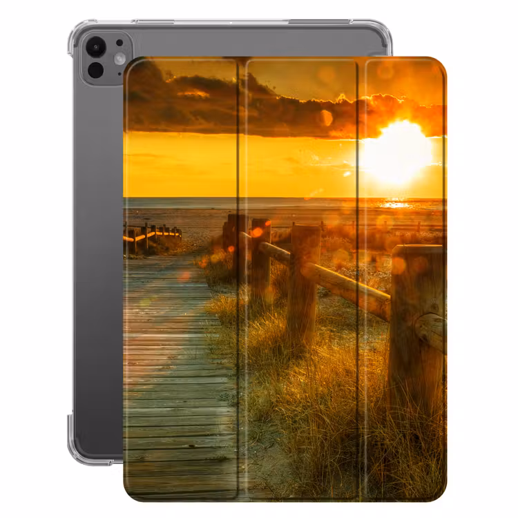 iPad-Hülle - Sonne - Strand - Düne - Horizont - Gras - Weg - Orange — 1