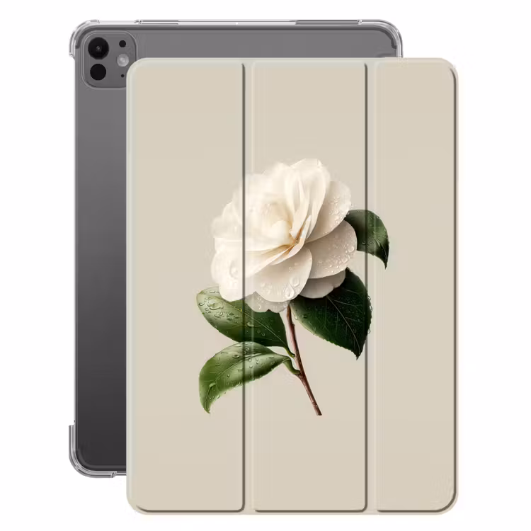 iPad-Hülle - Kamelienblüte - Weiß - Grün — 1