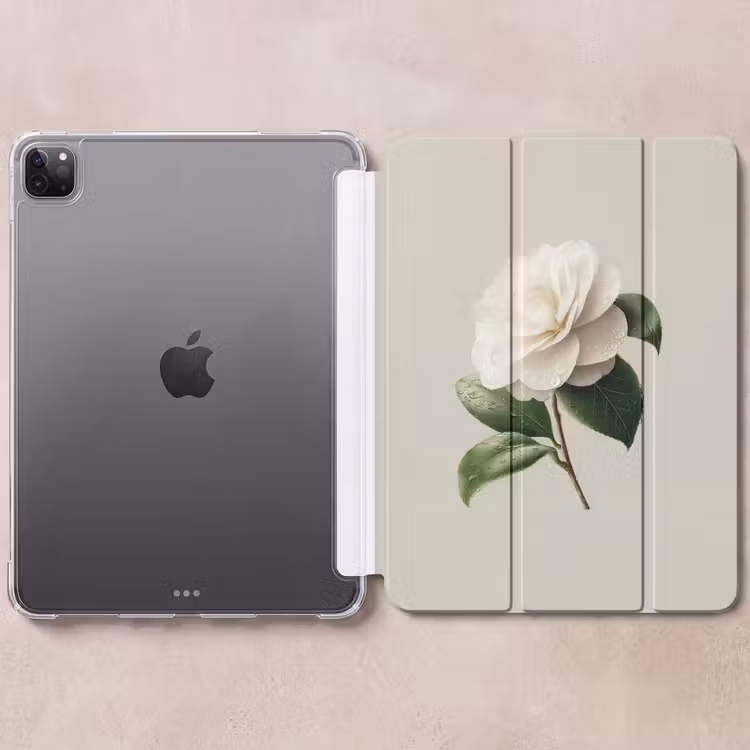 iPad-Hülle - Kamelienblüte - Weiß - Grün — 6