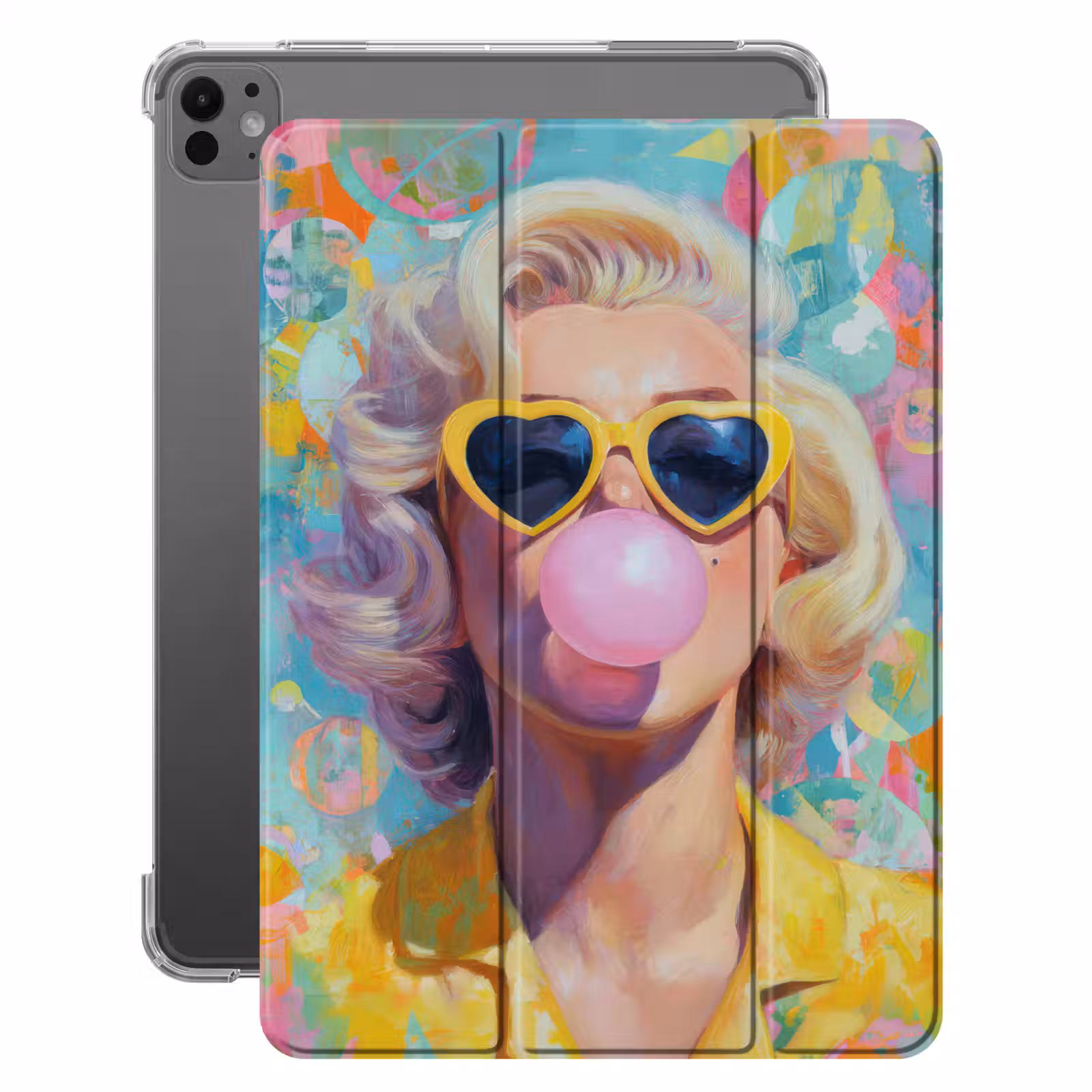 iPad-Hülle - Frau - Blond - Rosa Kaugummi - Bunt - Pastell — 1