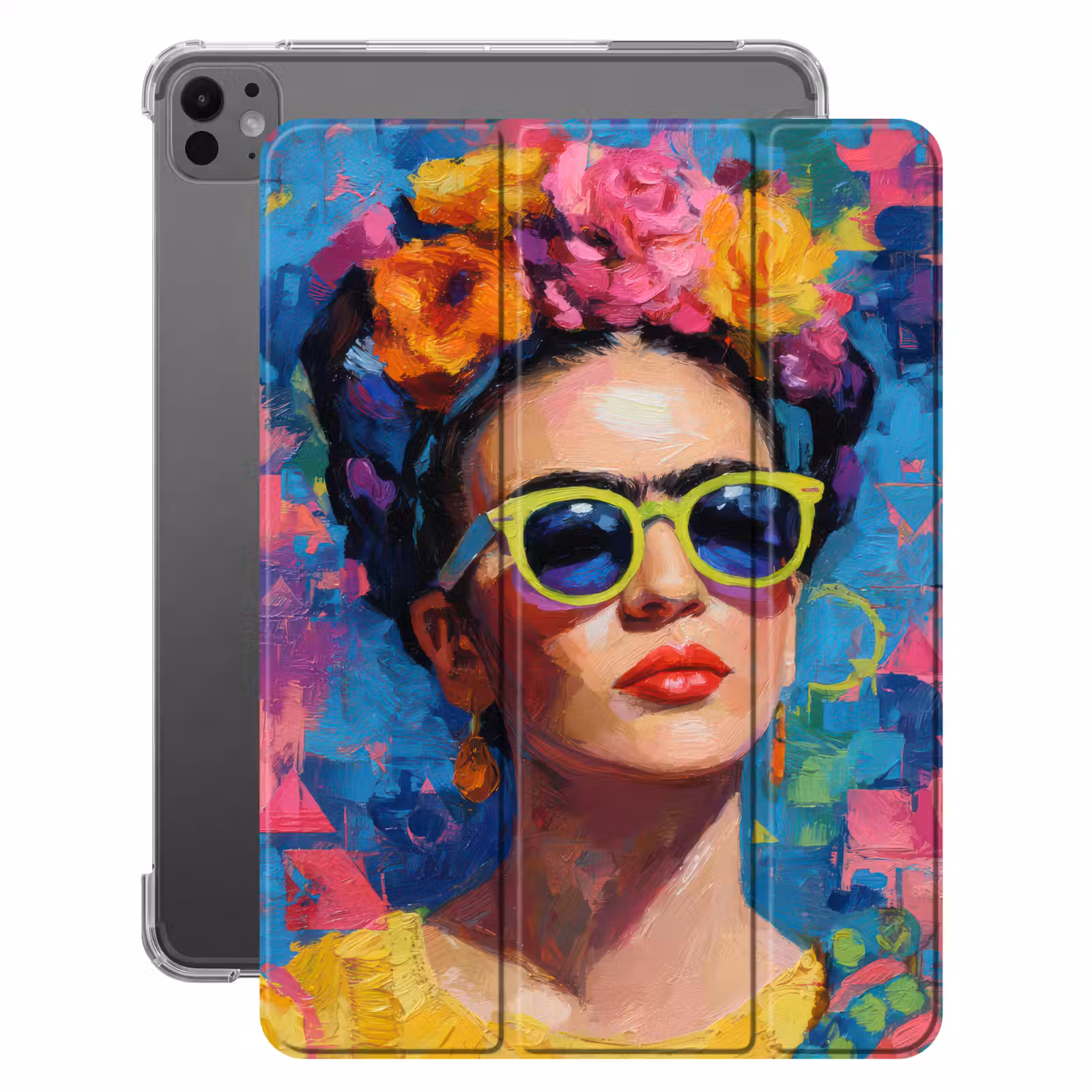 iPad-Hülle - Fröhliches Porträt - Frau - Blumenkranz — 1