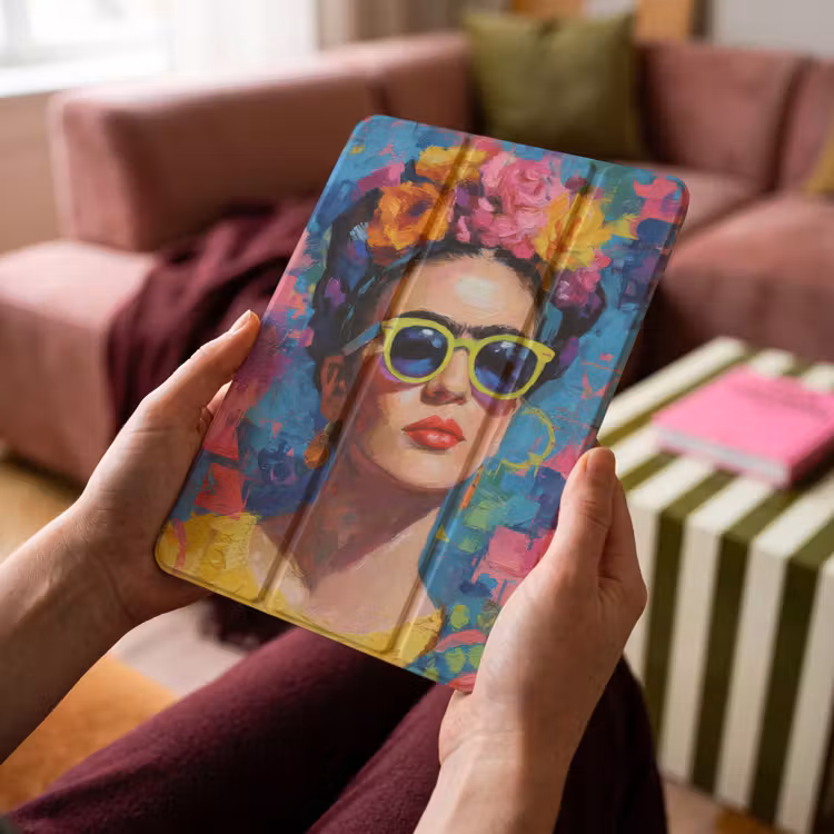 iPad-Hülle - Fröhliches Porträt - Frau - Blumenkranz — 4
