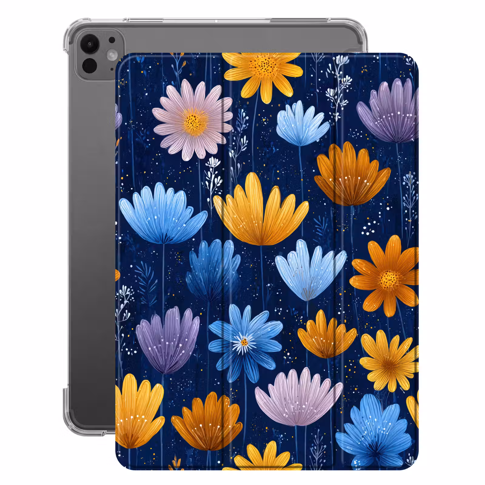 iPad-Hülle - Blumen - Muster - Blau - Kontrast — 1