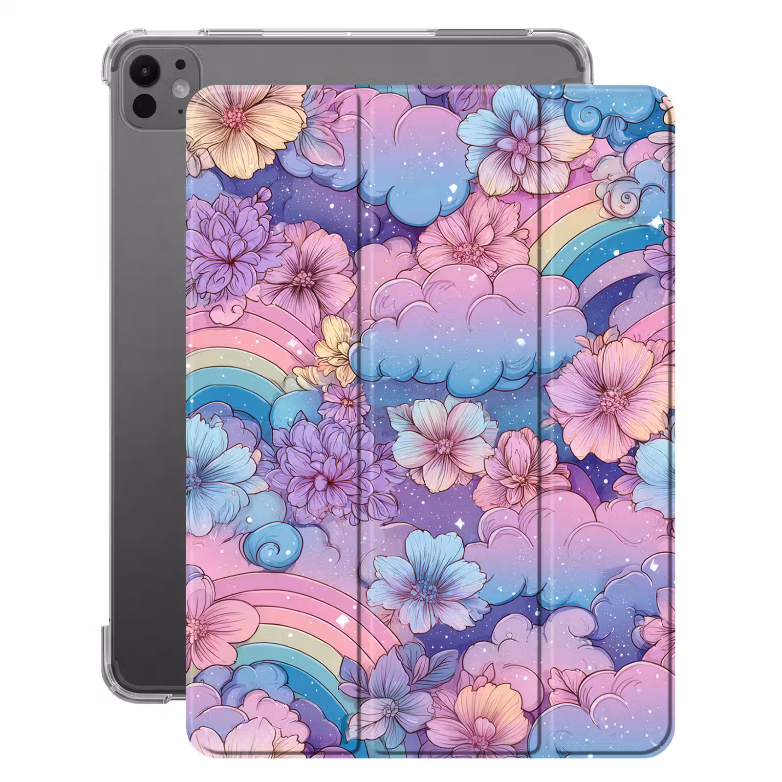 iPad-Hülle - Regenbögen - Blumen - Farbenfroh - Wolken — 1