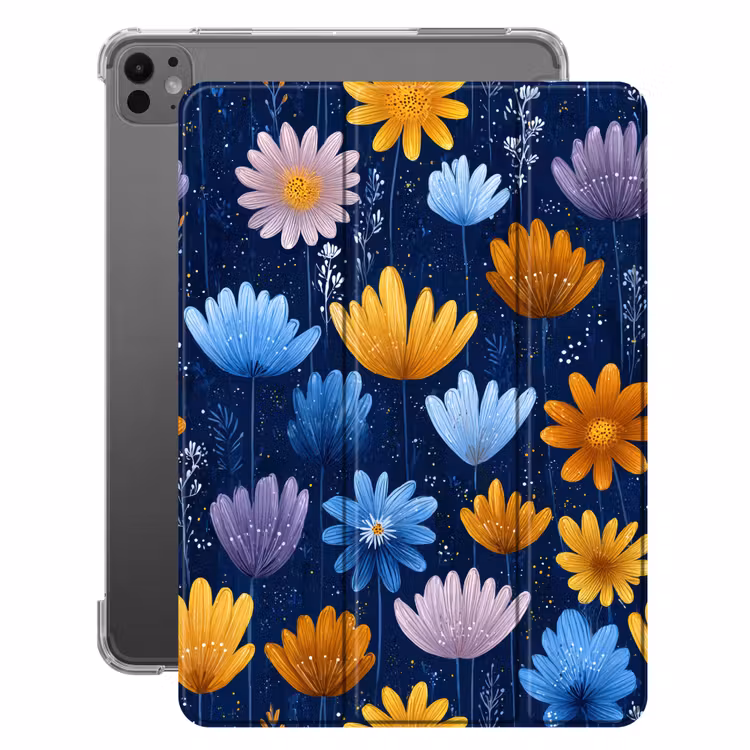 iPad-Hülle - Blumen - Muster - Blau - Kontrast — 1