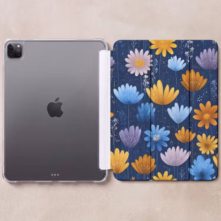 iPad-Hülle - Blumen - Muster - Blau - Kontrast — 6