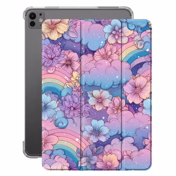 iPad-Hülle - Regenbögen - Blumen - Farbenfroh - Wolken — 1