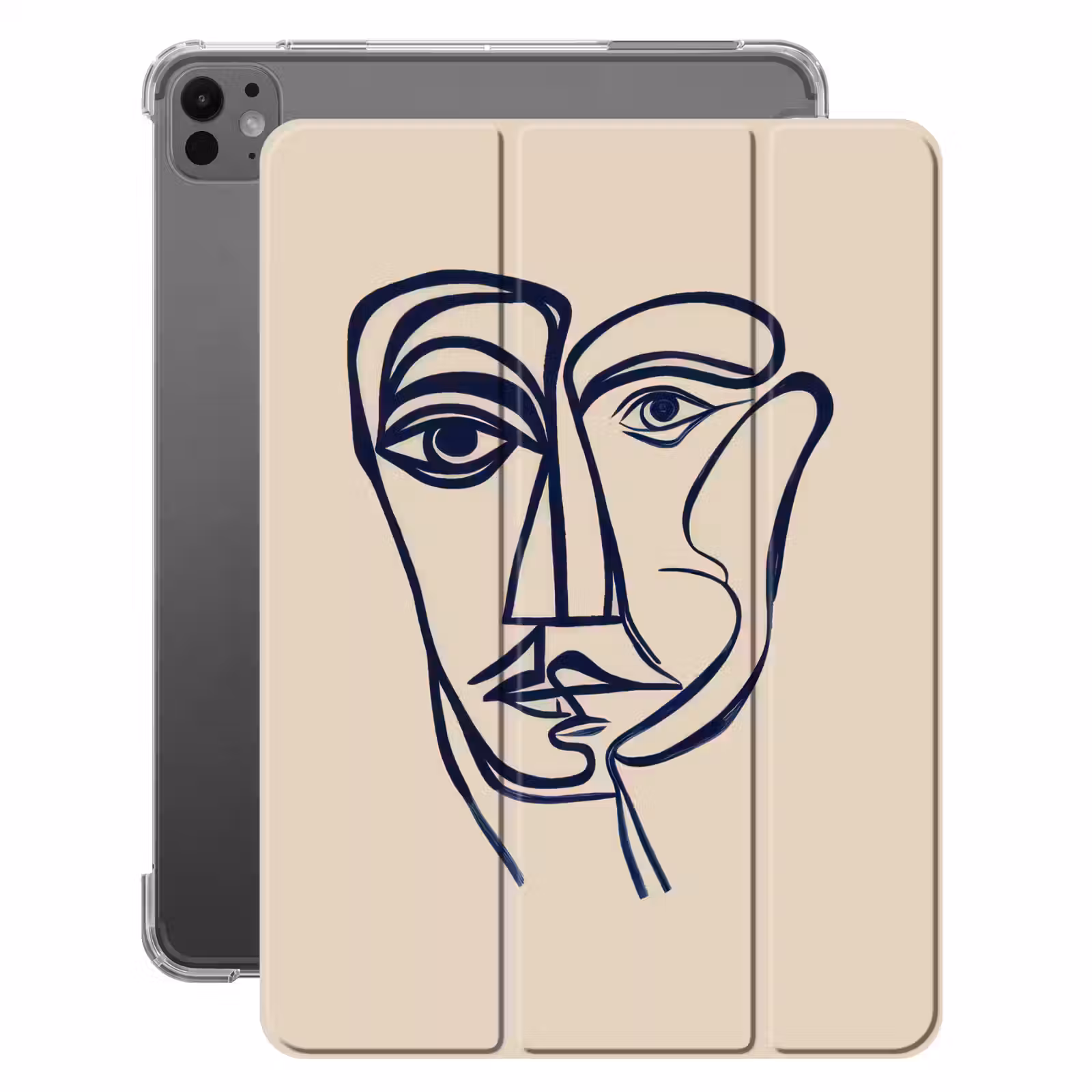 iPad-Hülle - Minimalistisch - Linien-Illustration - Beige - Dunkelblau — 1