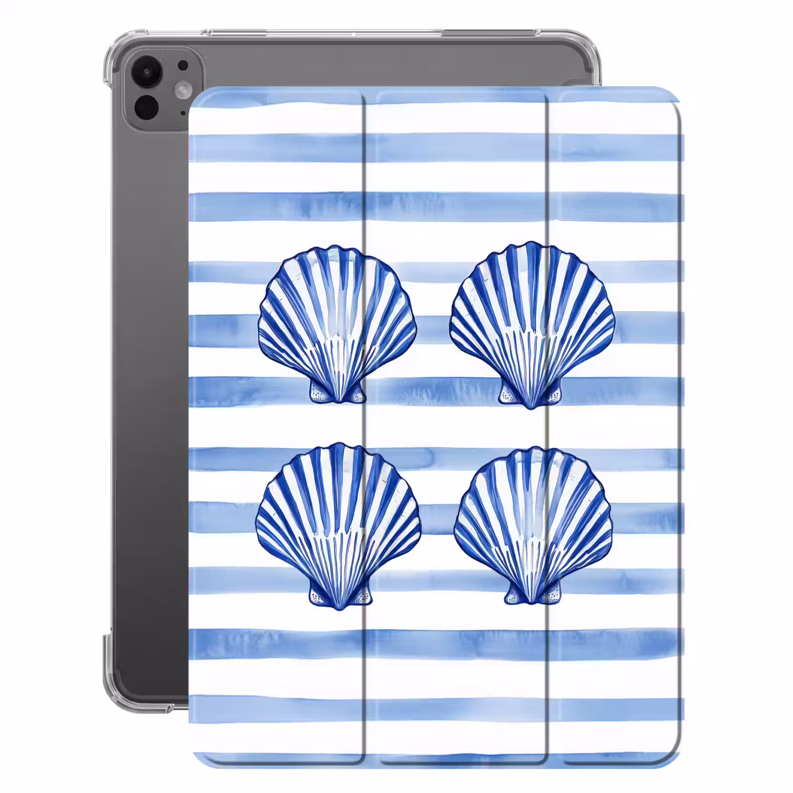iPad-Hülle - Vier Muscheln - Blau - Weiß - Gestreift — 1