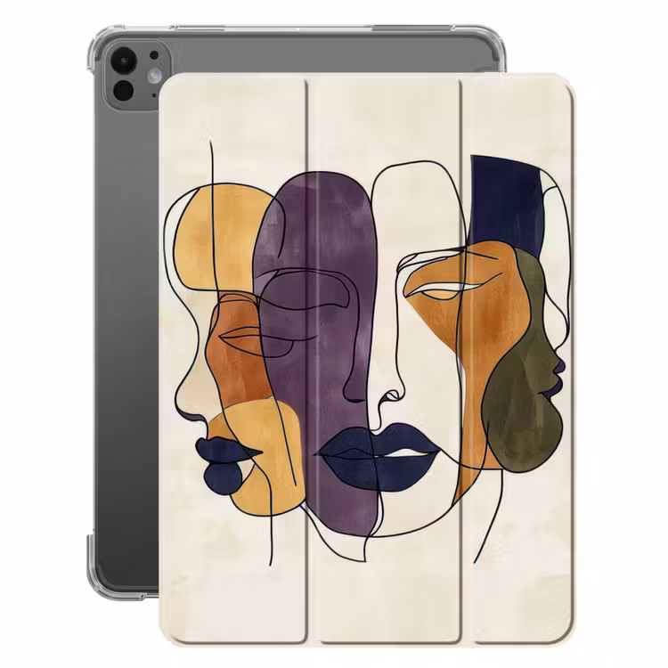 iPad-Hülle - Abstrakt - Überlappende Gesichter - Lila - Dunkelgrün — 1