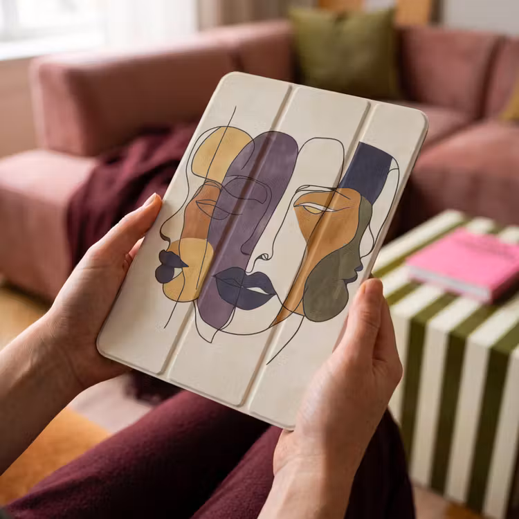 iPad-Hülle - Abstrakt - Überlappende Gesichter - Lila - Dunkelgrün — 4