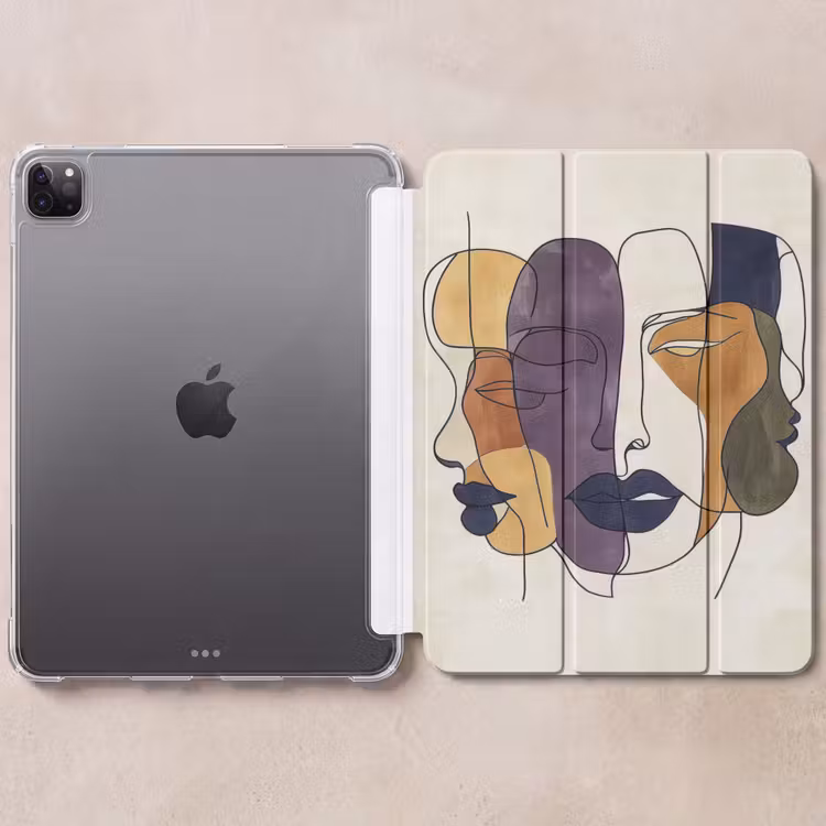 iPad-Hülle - Abstrakt - Überlappende Gesichter - Lila - Dunkelgrün — 6