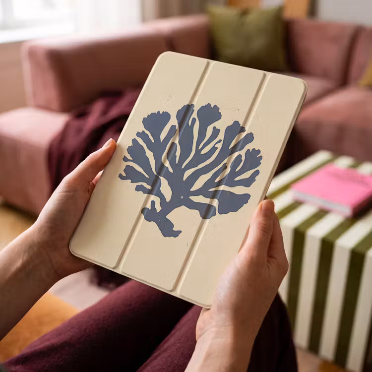 iPad-Hülle - Blaue Koralle - Zweige - Beige — 4