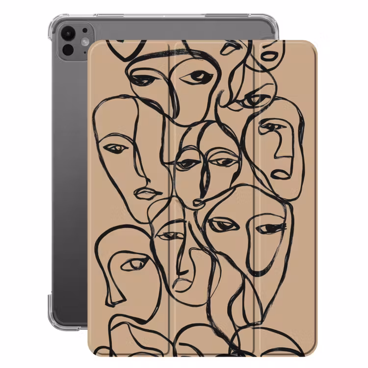 iPad-Hülle - Meer von Gesichtern - Strichzeichnung - Abstrakt — 1