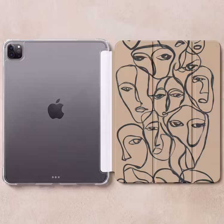 iPad-Hülle - Meer von Gesichtern - Strichzeichnung - Abstrakt — 6
