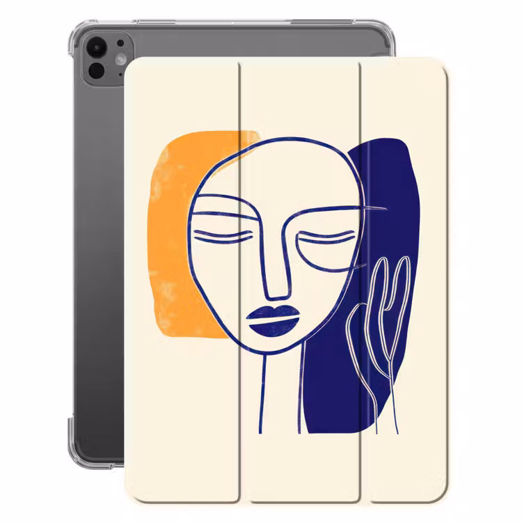 iPad-Hülle - Minimalistisch - Gesicht - Hand - Orange - Blau — 1