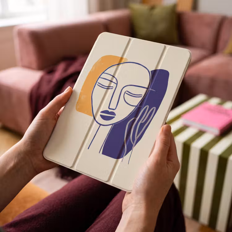 iPad-Hülle - Minimalistisch - Gesicht - Hand - Orange - Blau — 4