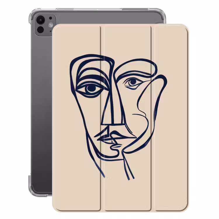 iPad-Hülle - Minimalistisch - Linien-Illustration - Beige - Dunkelblau — 1