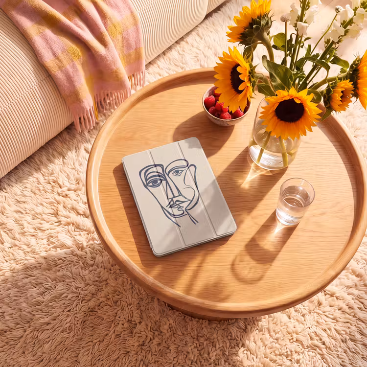 iPad-Hülle - Minimalistisch - Linien-Illustration - Beige - Dunkelblau — 2
