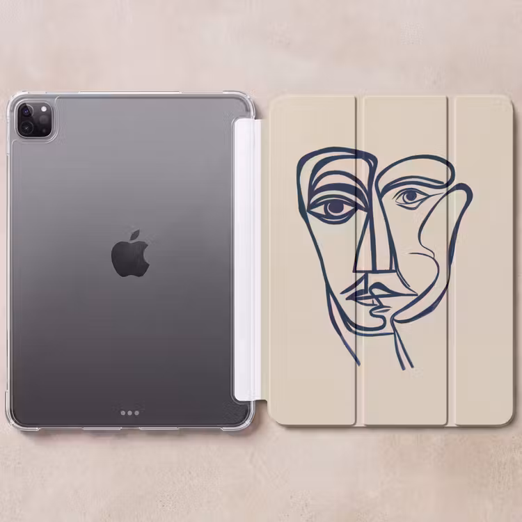 iPad-Hülle - Minimalistisch - Linien-Illustration - Beige - Dunkelblau — 6