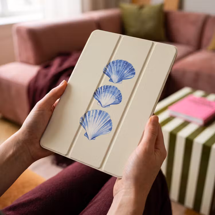 iPad-Hülle - Muscheln - Blau - Beige — 4