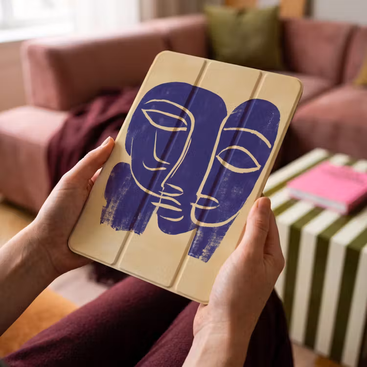 iPad-Hülle - Ockergelb - Blau - Einfache Linien — 4