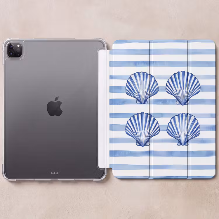 iPad-Hülle - Vier Muscheln - Blau - Weiß - Gestreift — 6