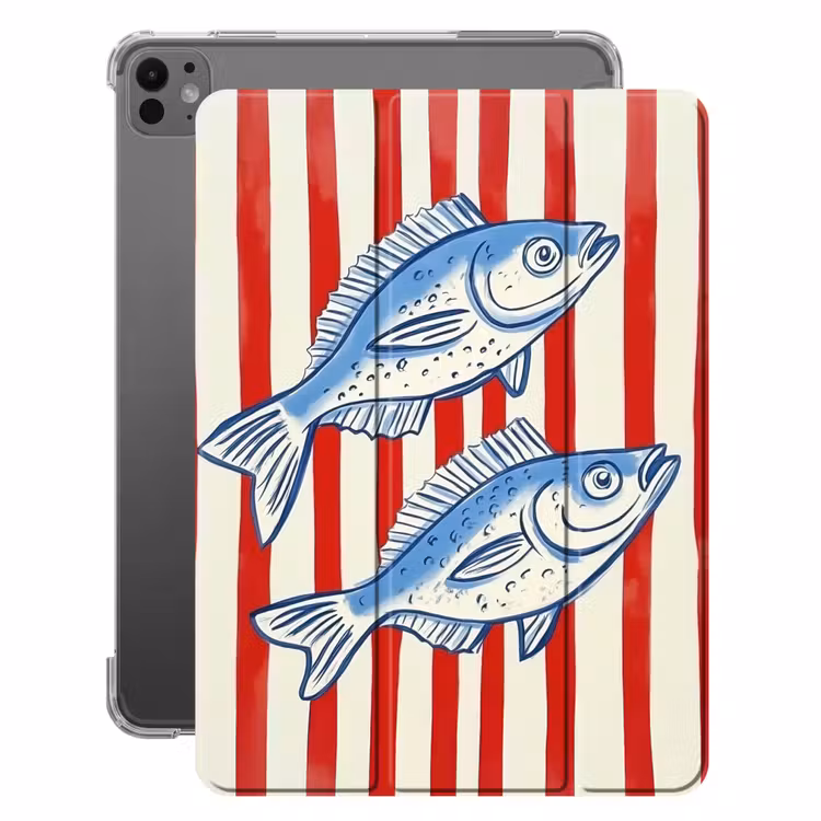 iPad-Hülle - Fisch - Vertikale Streifen - Blau - Rot — 1