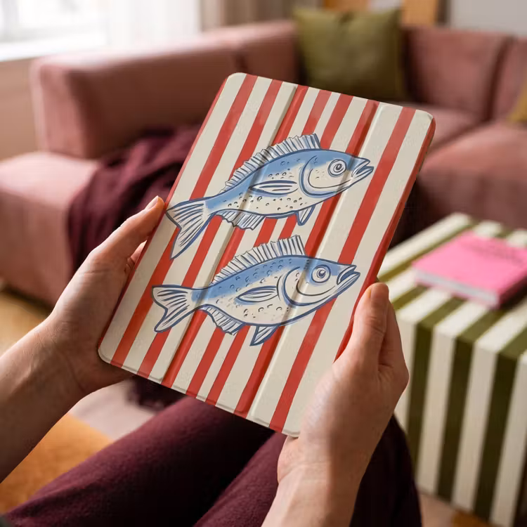 iPad-Hülle - Fisch - Vertikale Streifen - Blau - Rot — 4