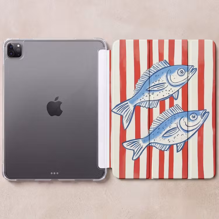 iPad-Hülle - Fisch - Vertikale Streifen - Blau - Rot — 6