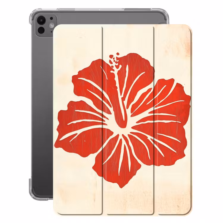 iPad-Hülle - Rote Hibiskusblüte - Texturierter Hintergrund - Beige — 1