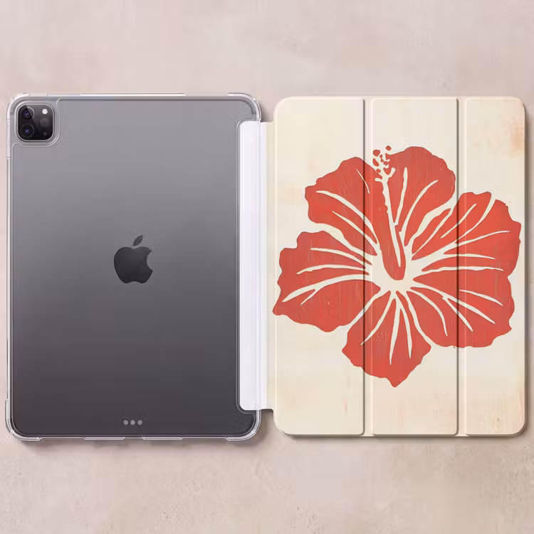 iPad-Hülle - Rote Hibiskusblüte - Texturierter Hintergrund - Beige — 6