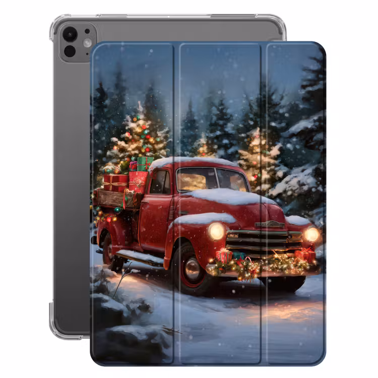 iPad-Hülle - Weihnachts-LKW - Schneewald - Rot — 1