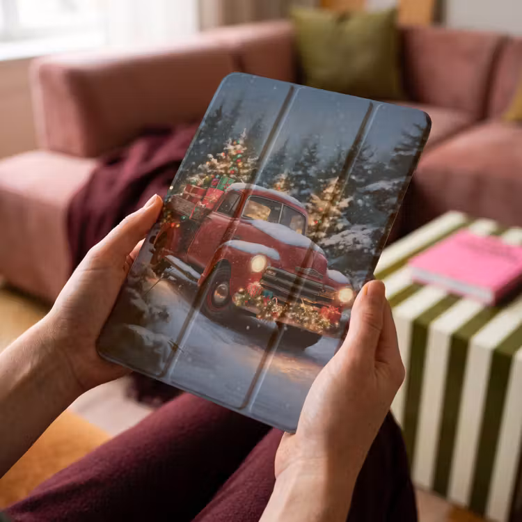 iPad-Hülle - Weihnachts-LKW - Schneewald - Rot — 4