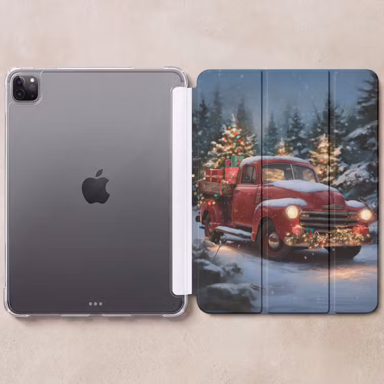 iPad-Hülle - Weihnachts-LKW - Schneewald - Rot — 6