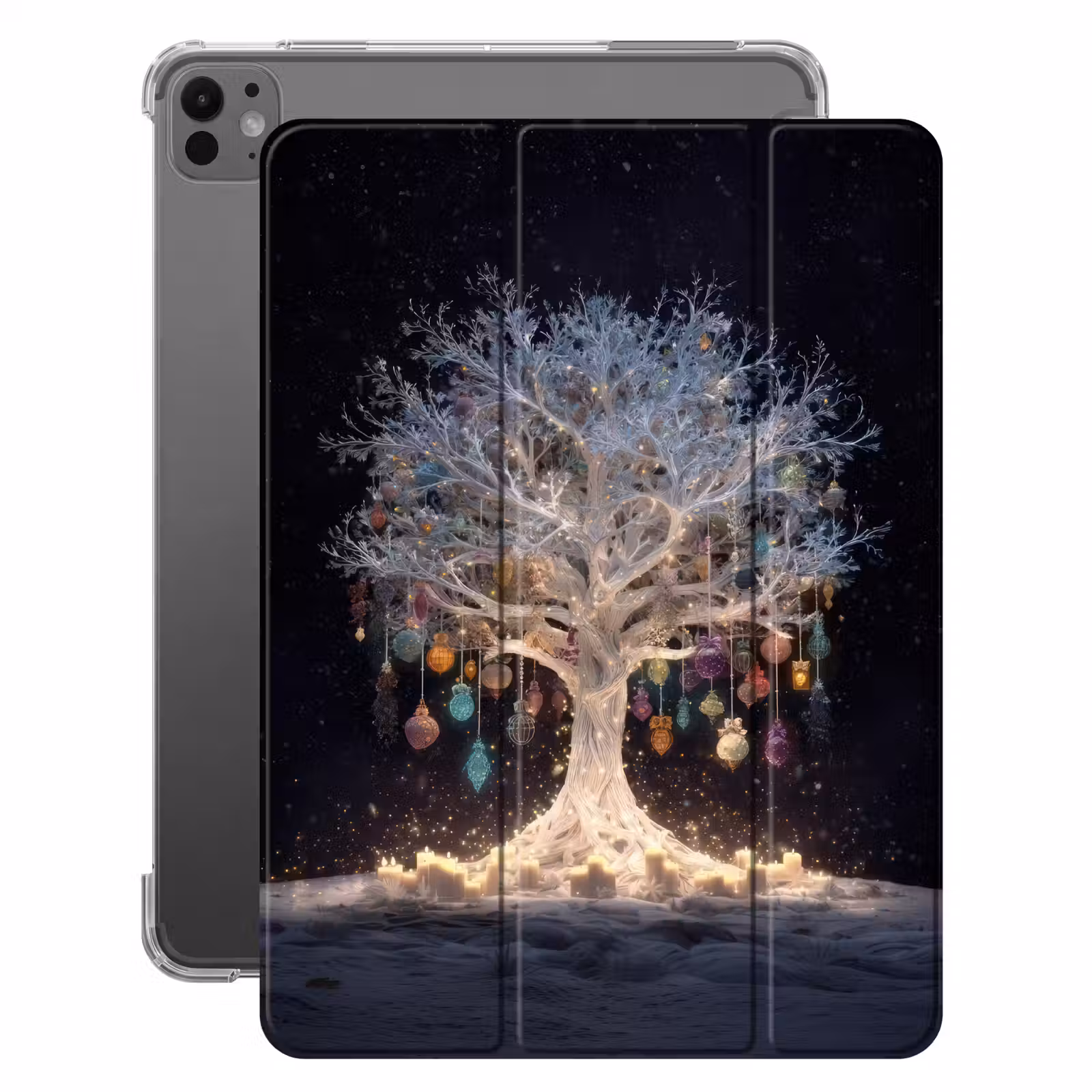 iPad-Hülle - Schneebaum - Lichter - Weiß - Farbenfroh — 1