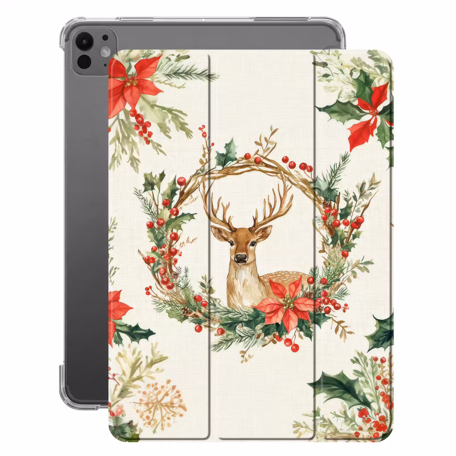 iPad-Hülle - Weihnachtskranz - Hirsch - Stechpalme - Rot — 1