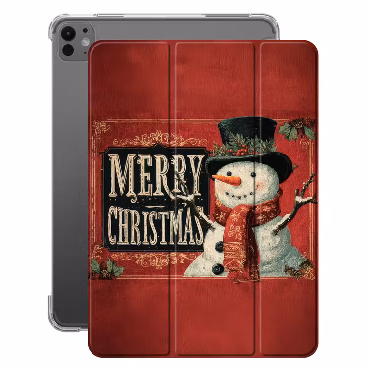 iPad-Hülle - Klassisch - Weihnachtsgruß - Schneemann - Rot — 1
