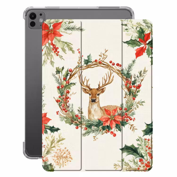 iPad-Hülle - Weihnachtskranz - Hirsch - Stechpalme - Rot — 1