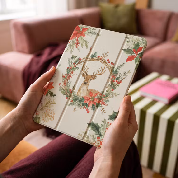 iPad-Hülle - Weihnachtskranz - Hirsch - Stechpalme - Rot — 4