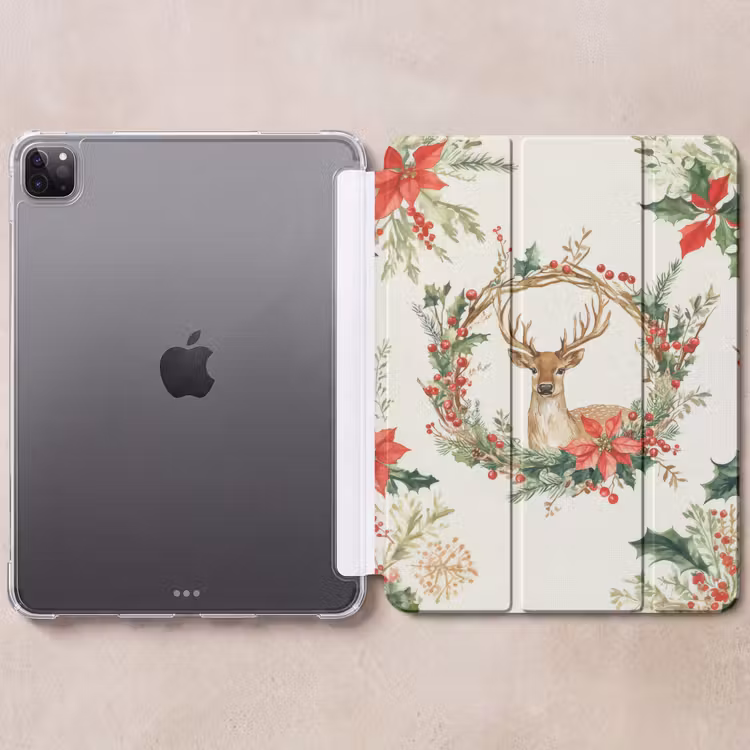 iPad-Hülle - Weihnachtskranz - Hirsch - Stechpalme - Rot — 6